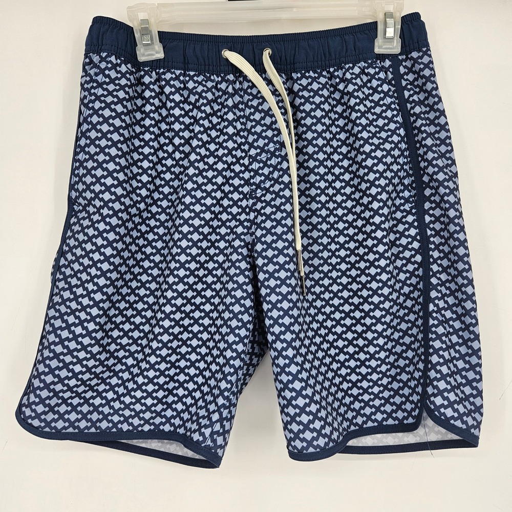 Fair Harbor Swim Trunks Mens Small Board Shorts Blue Geometric Lined Summer